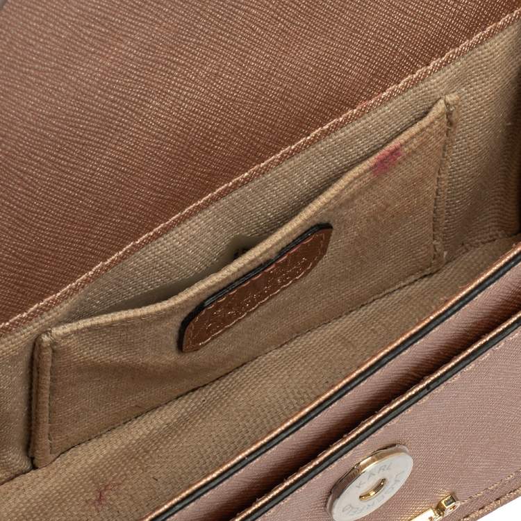 Pre Owned Karl Lagerfeld Metallic Rose Gold Leather Mini K/Klassic Crossbody Bag