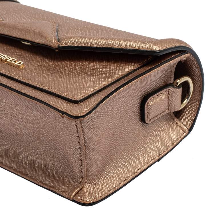 Pre Owned Karl Lagerfeld Metallic Rose Gold Leather Mini K/Klassic Crossbody Bag