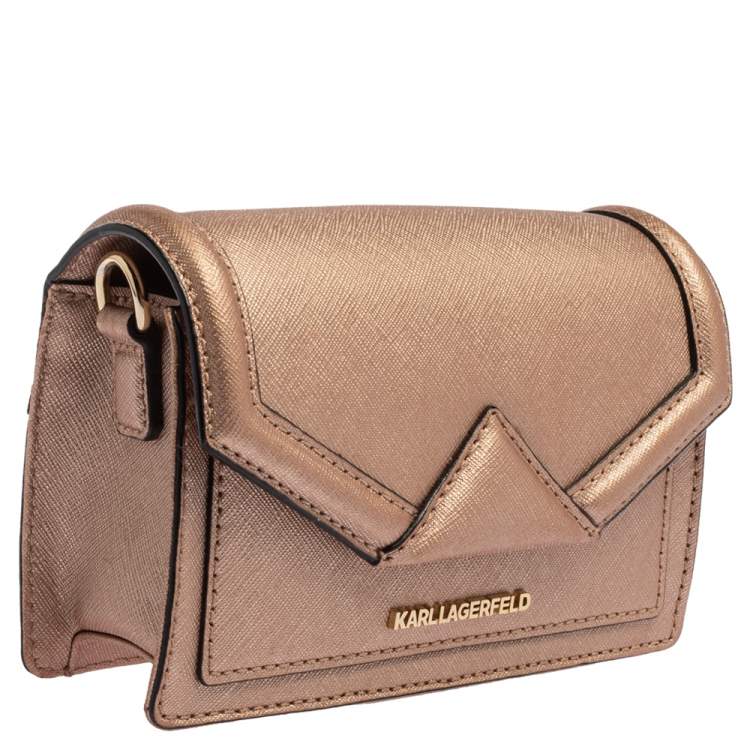 Pre Owned Karl Lagerfeld Metallic Rose Gold Leather Mini K/Klassic Crossbody Bag