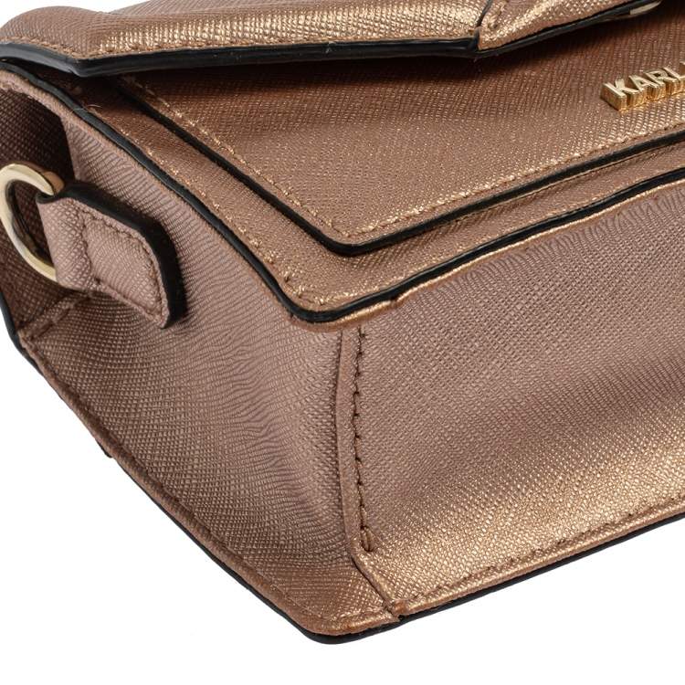 Pre Owned Karl Lagerfeld Metallic Rose Gold Leather Mini K/Klassic Crossbody Bag
