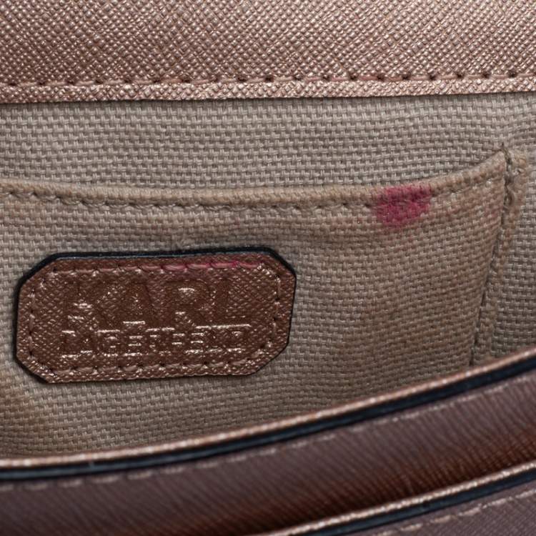 Pre Owned Karl Lagerfeld Metallic Rose Gold Leather Mini K/Klassic Crossbody Bag