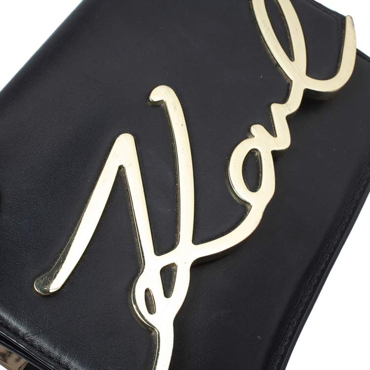 Pre Owned Karl Lagerfeld Black Leather K/Signature Crossbody Bag