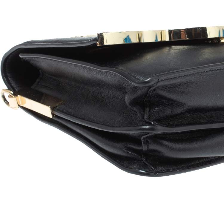 Pre Owned Karl Lagerfeld Black Leather K/Signature Crossbody Bag