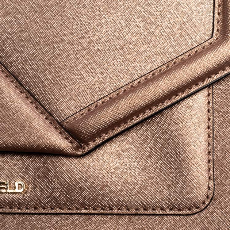 مملوكة مسبقًا Karl Lagerfeld Metallic Rose Gold Leather K/Klassik Shoulder Bag