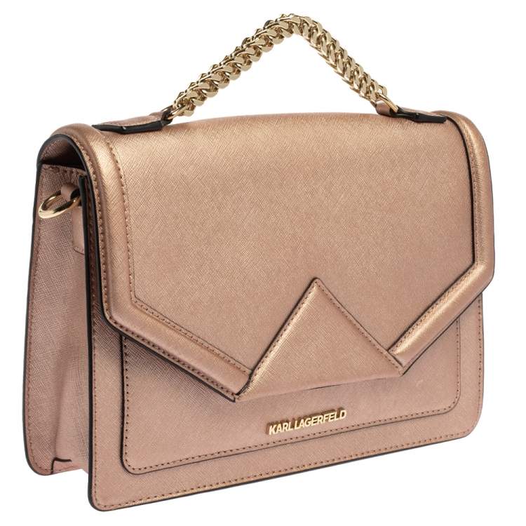 مملوكة مسبقًا Karl Lagerfeld Metallic Rose Gold Leather K/Klassik Shoulder Bag