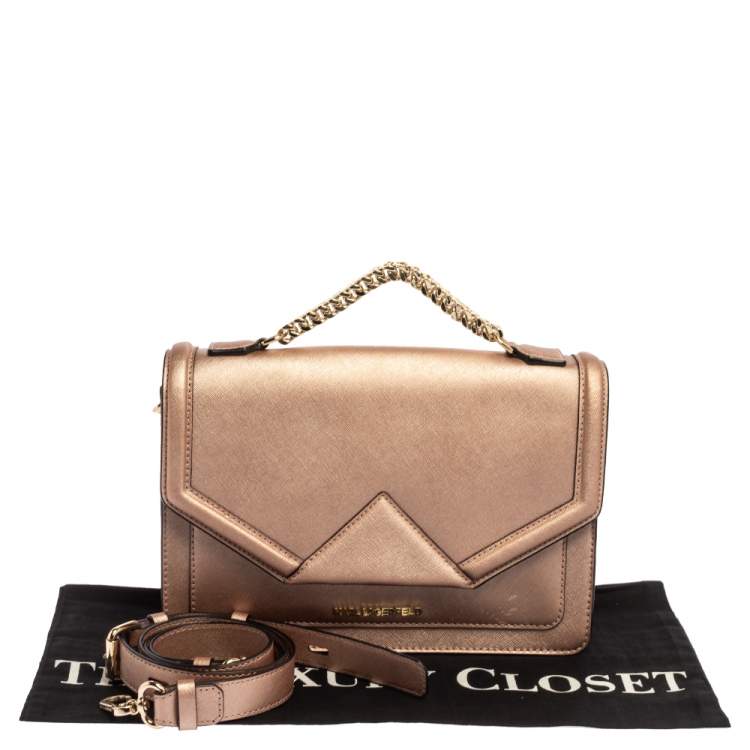 مملوكة مسبقًا Karl Lagerfeld Metallic Rose Gold Leather K/Klassik Shoulder Bag