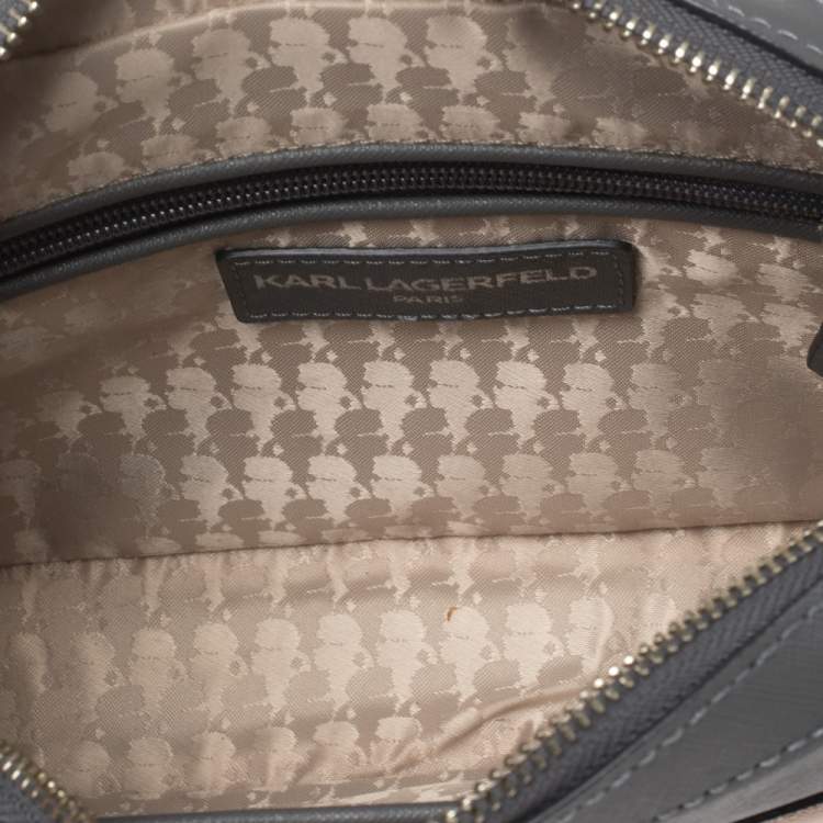 Pre Owned Karl Lagerfeld Grey Leather Maybelle Choupette Crossbody Bag