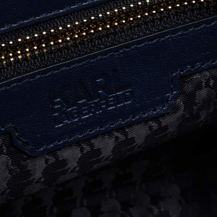 Pre Owned Karl Lagerfeld Blue/Black Leather and Tweed K/Kuilted Flap Shoulder Bag