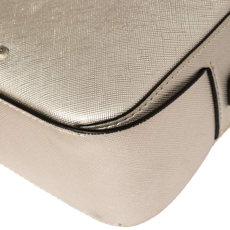 Pre Owned Karl Lagerfeld Metallic Silver Leather Camera Crossbody Bag