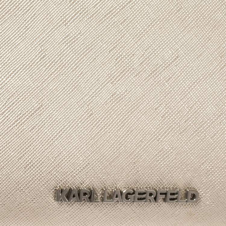 Pre Owned Karl Lagerfeld Metallic Silver Leather Camera Crossbody Bag