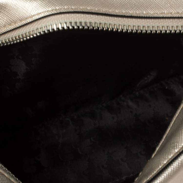Pre Owned Karl Lagerfeld Metallic Silver Leather Camera Crossbody Bag