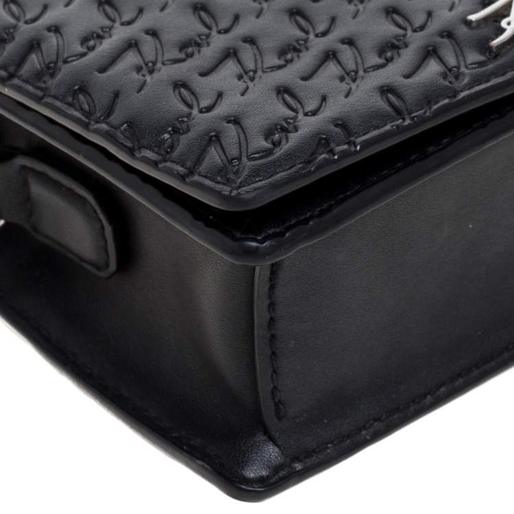 مملوكة مسبقًا Karl Lagerfeld Black Signature Embossed Leather Flap Shoulder Bag