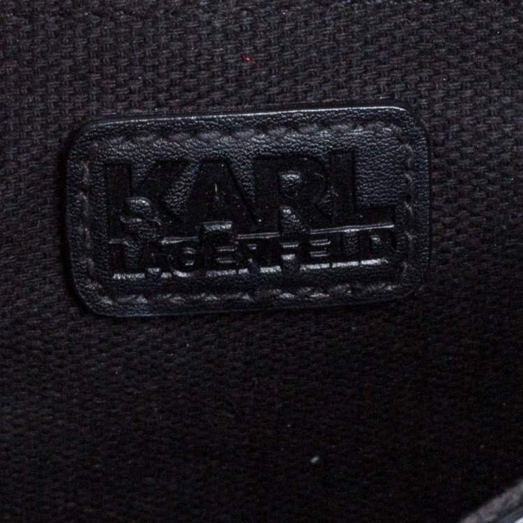 مملوكة مسبقًا Karl Lagerfeld Black Signature Embossed Leather Flap Shoulder Bag