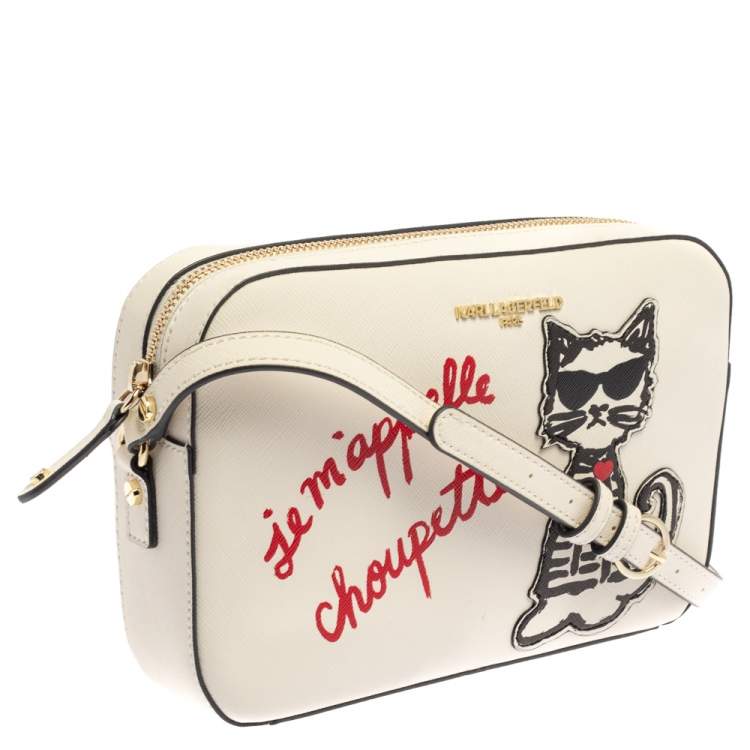 Pre Owned Karl Lagerfeld White Leather Maybelle Choupette Crossbody Bag             
