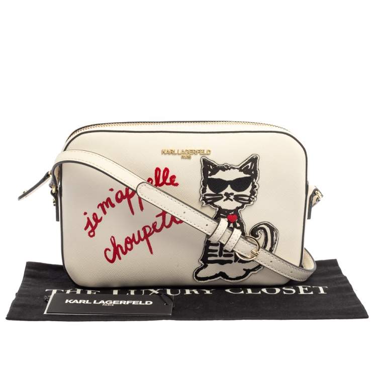 Pre Owned Karl Lagerfeld White Leather Maybelle Choupette Crossbody Bag             