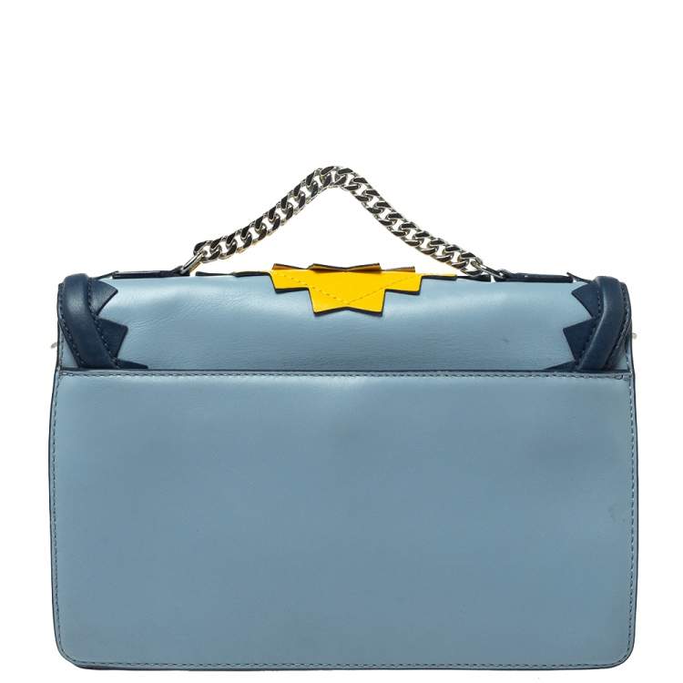 Pre Owned Karl Lagerfeld Blue/Yellow Leather K/Klassik Zigzag Shoulder Bag