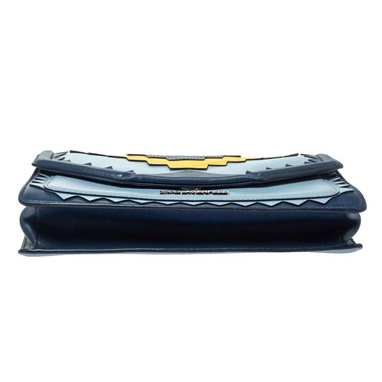 Pre Owned Karl Lagerfeld Blue/Yellow Leather K/Klassik Zigzag Shoulder Bag