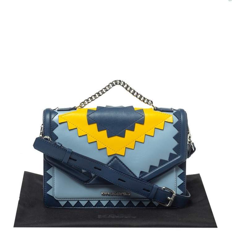 Pre Owned Karl Lagerfeld Blue/Yellow Leather K/Klassik Zigzag Shoulder Bag