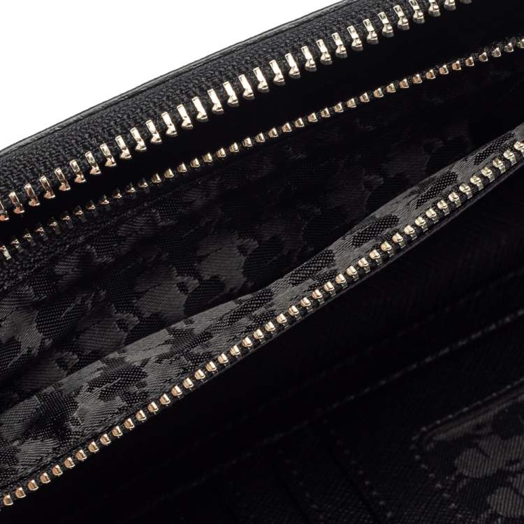 Pre Owned Karl Lagerfeld Pink/Black Leather Choupette Zip Around Continental Wallet 