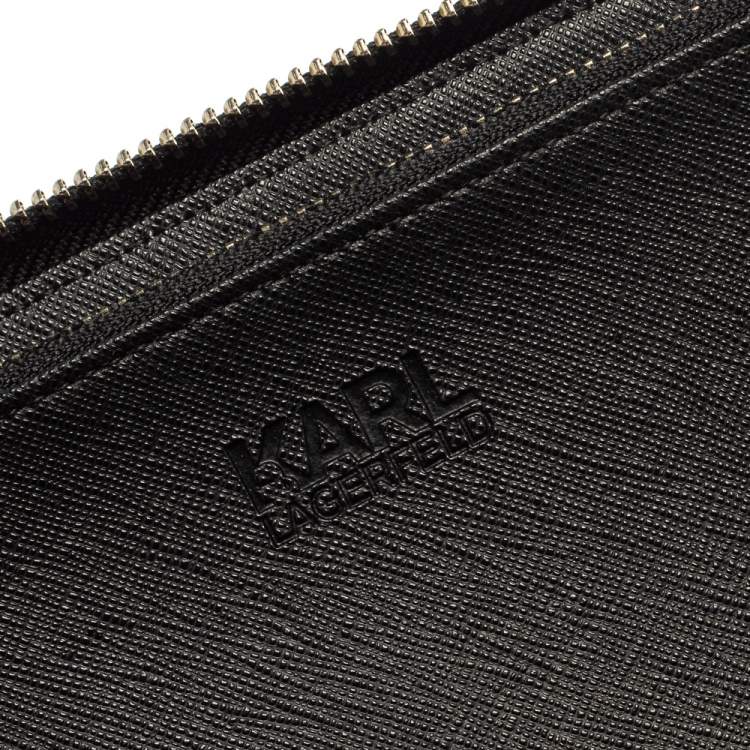 Pre Owned Karl Lagerfeld Pink/Black Leather Choupette Zip Around Continental Wallet 
