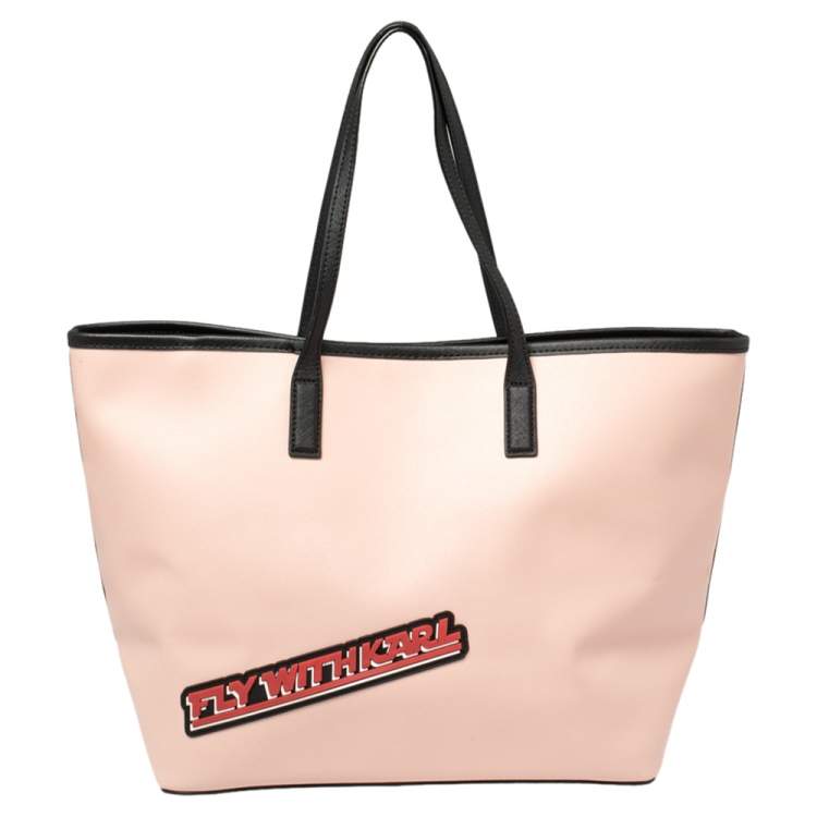 Pre Owned Karl Lagerfeld Pink/Black Leather K/jet Choupette Shopper Tote 
