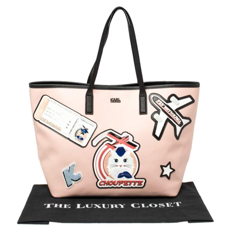 Pre Owned Karl Lagerfeld Pink/Black Leather K/jet Choupette Shopper Tote 