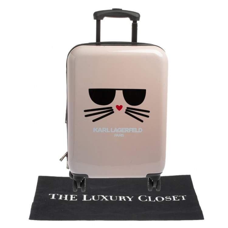 Pre Owned Karl Lagerfeld Light Pink Plastic Kat Expandable 4 Wheel Luggage