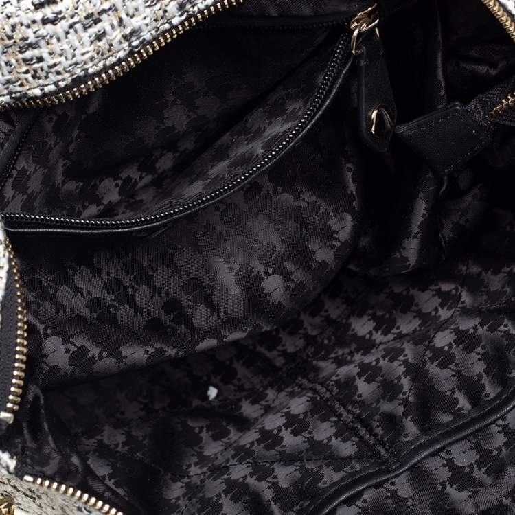 Pre Owned Karl Lagerfeld White/Black Tweed and Leather Kris Bow Tote