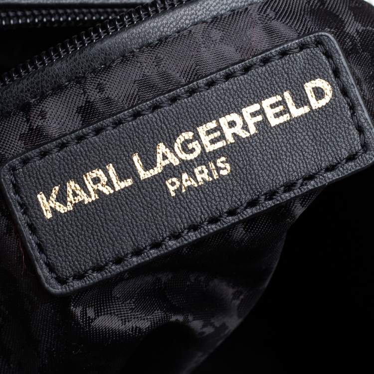 Pre Owned Karl Lagerfeld White/Black Tweed and Leather Kris Bow Tote