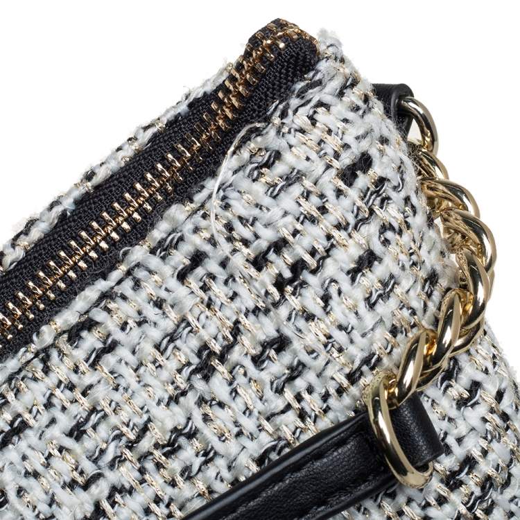 Pre Owned Karl Lagerfeld White/Black Tweed and Leather Kris Bow Tote