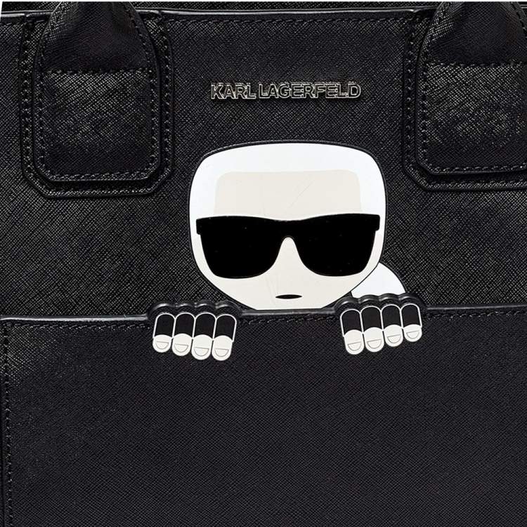Pre Owned Karl Lagerfeld Black Saffiano Leather K/Ikonik Tote