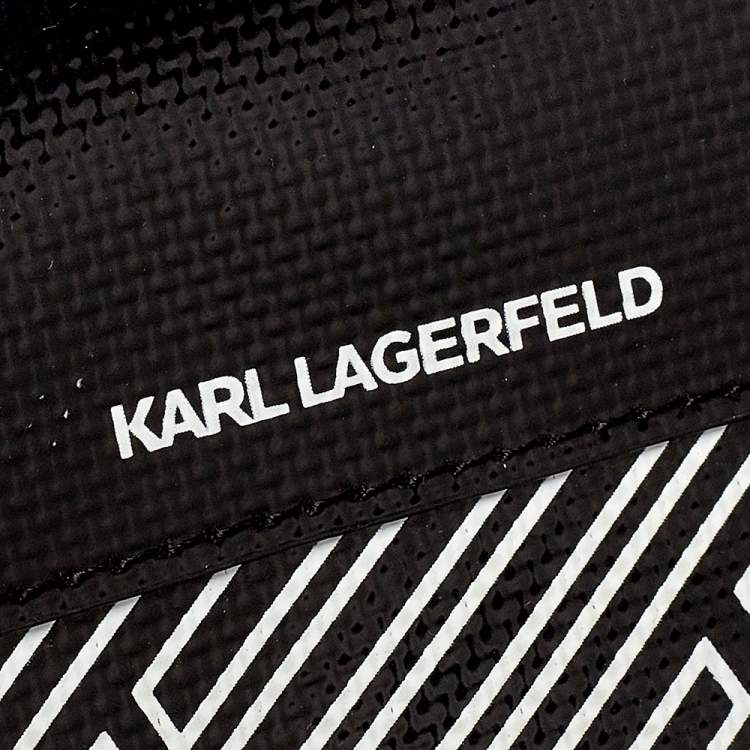 مملوكة مسبقًا Karl Lagerfeld Black/White Logo Print Patent Vinyl and Leather Open Tote