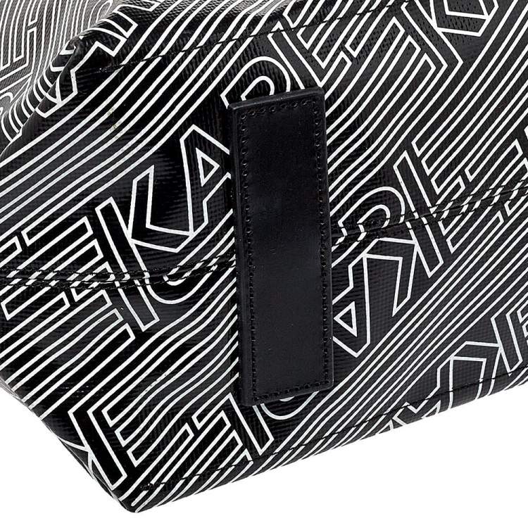 مملوكة مسبقًا Karl Lagerfeld Black/White Logo Print Patent Vinyl and Leather Open Tote