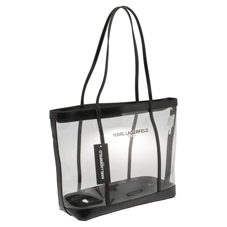 Pre Owned Karl Lagerfeld Black PVC and Leather Clear Swim Tote