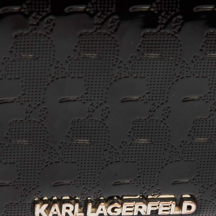 Pre Owned Karl Lagerfeld Black Logo Embossed Patent Leather Flap Shoulder Bag