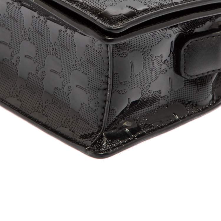 Pre Owned Karl Lagerfeld Black Logo Embossed Patent Leather Flap Shoulder Bag