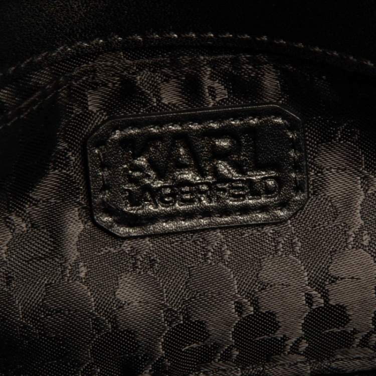 Pre Owned Karl Lagerfeld Black Logo Embossed Patent Leather Flap Shoulder Bag