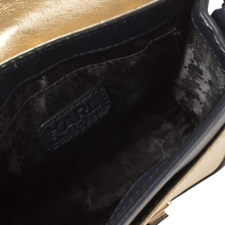 Pre Owned Karl Lagerfeld Navy Blue/Black Leather K/Kuilted Crossbody Bag