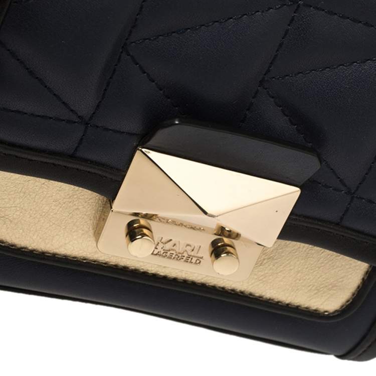 Pre Owned Karl Lagerfeld Navy Blue/Black Leather K/Kuilted Crossbody Bag