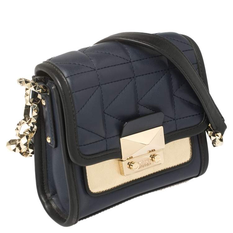 Pre Owned Karl Lagerfeld Navy Blue/Black Leather K/Kuilted Crossbody Bag