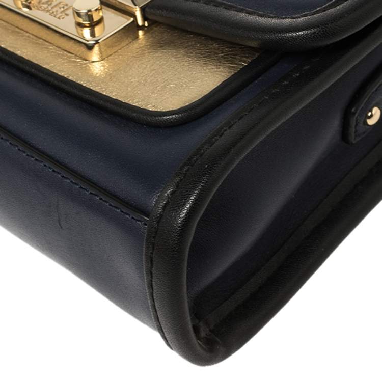 Pre Owned Karl Lagerfeld Navy Blue/Black Leather K/Kuilted Crossbody Bag