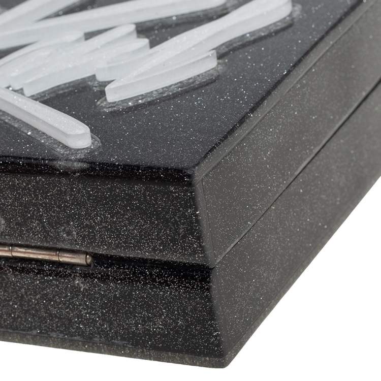 Pre Owned Karl Lagerfeld Black Glitter Acrylic Tres Karl Chain Box Clutch