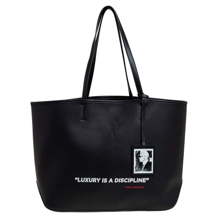 Pre Owned Karl Lagerfeld Black Leather Karl Legend Tote