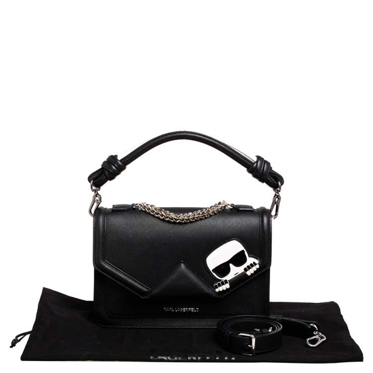 Pre Owned Karl Lagerfeld Black/White Leather K/ikonik Klassik Shoulder Bag