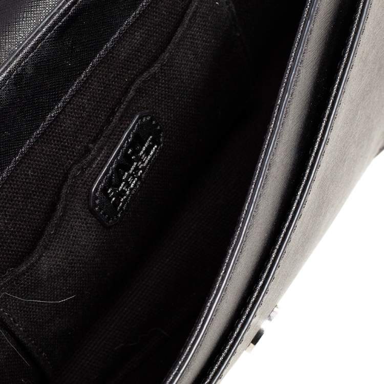 Pre Owned Karl Lagerfeld Black/White Leather K/ikonik Klassik Shoulder Bag