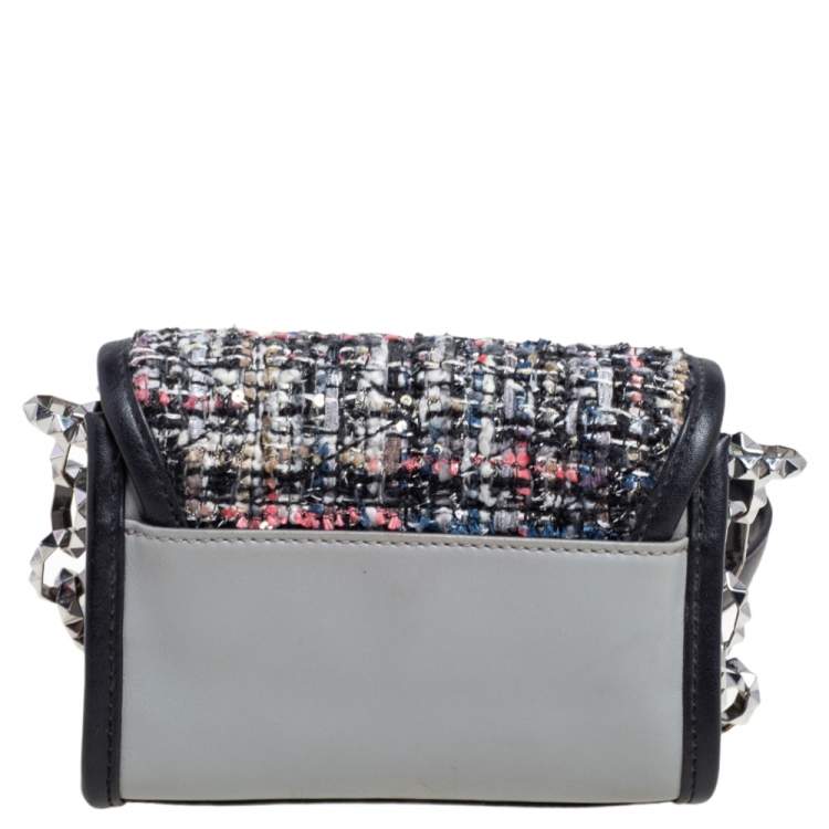 Pre Owned Karl Lagerfeld Grey Leather and Tweed Crossbody Bag