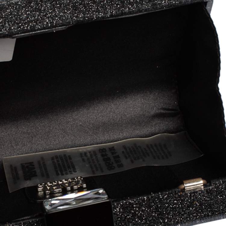 Pre Owned Karl Lagerfeld Black/Silver Glitter Acrylic Minaudiere Diamonds Chain Box Clutch