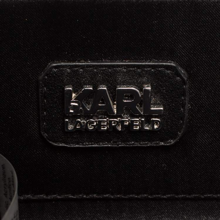 Pre Owned Karl Lagerfeld Black/Silver Glitter Acrylic Minaudiere Diamonds Chain Box Clutch