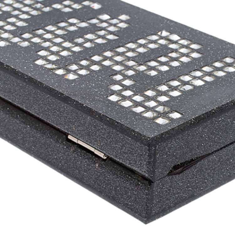 Pre Owned Karl Lagerfeld Black/Silver Glitter Acrylic Minaudiere Diamonds Chain Box Clutch