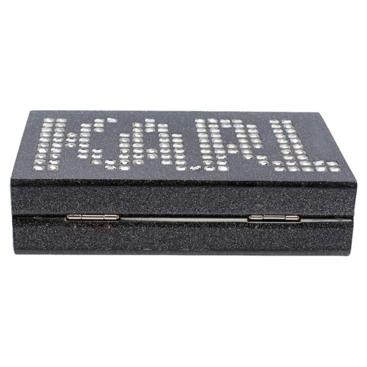 Pre Owned Karl Lagerfeld Black/Silver Glitter Acrylic Minaudiere Diamonds Chain Box Clutch
